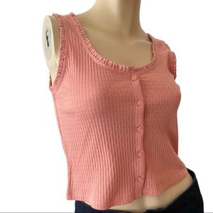 Mauby pink/peach ribbed crop tank top- small